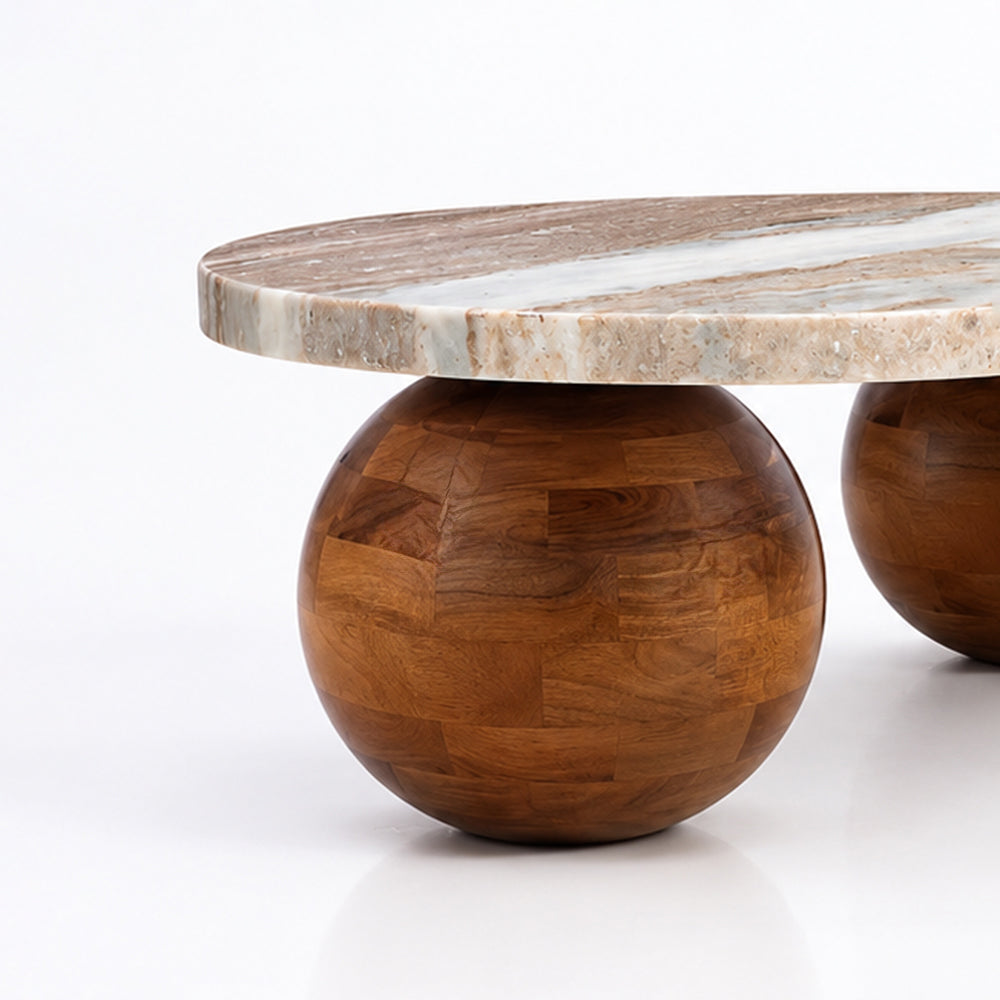 Wren Sawar Marble Coffee Table with Wooden Legs