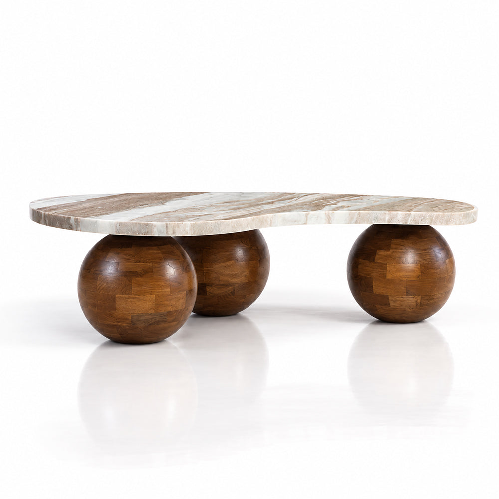 Wren Sawar Marble Coffee Table with Wooden Legs