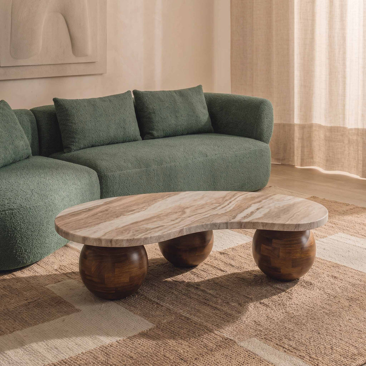 Wren Sawar Marble Coffee Table with Wooden Legs