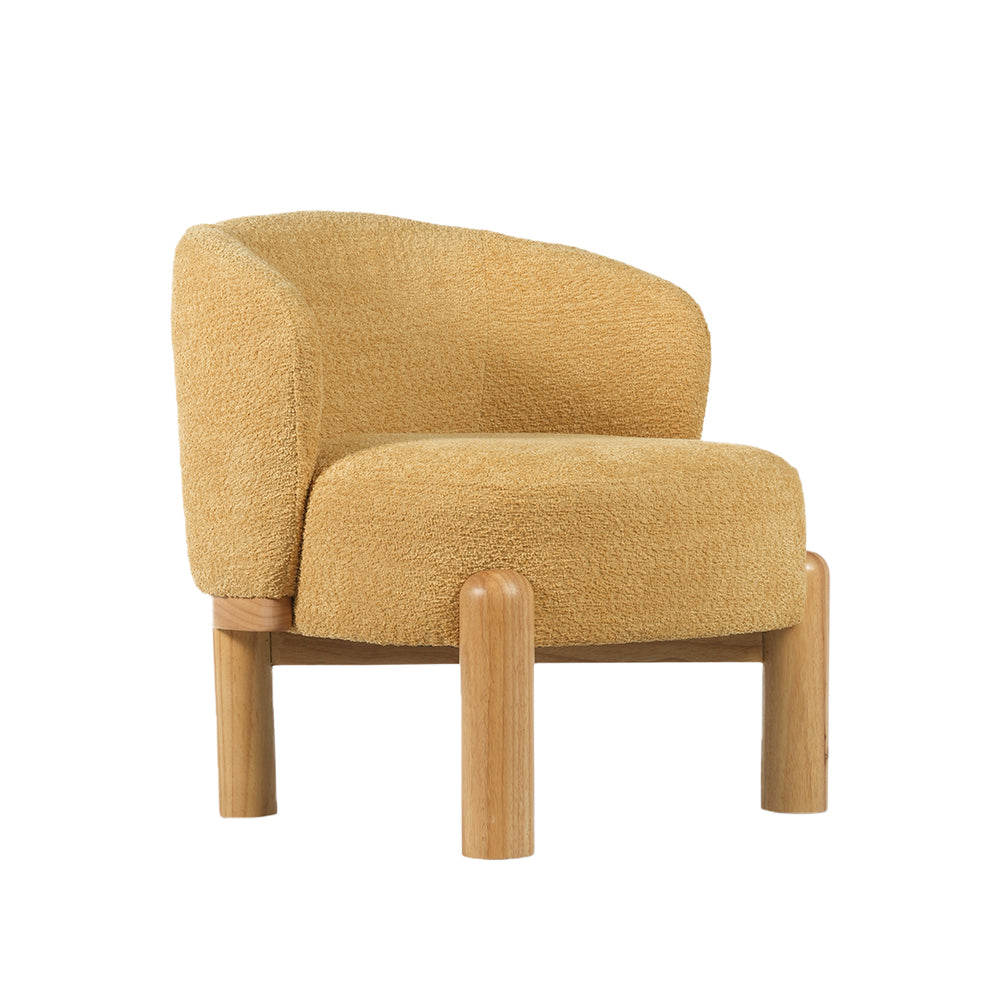 Velour Crest Chenille Wooden Armchair - Yellow