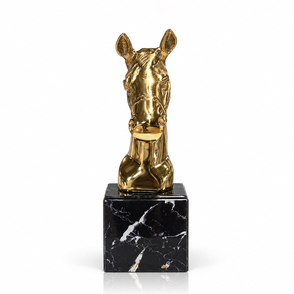 Lune Metal Horse Decorative Object with Black Glass Marble Base - Product View 1