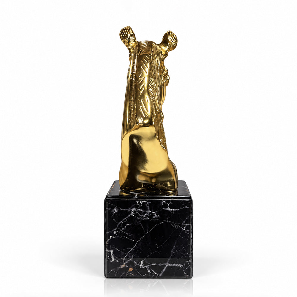 Lune Metal Horse Decorative Object with Black Glass Marble Base - Product View 3