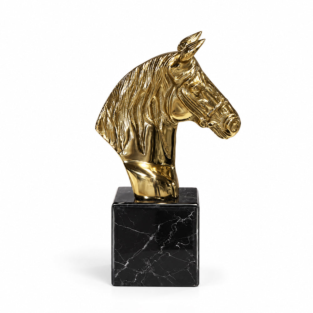 Lune Metal Horse Decorative Object with Black Glass Marble Base - Product View 4