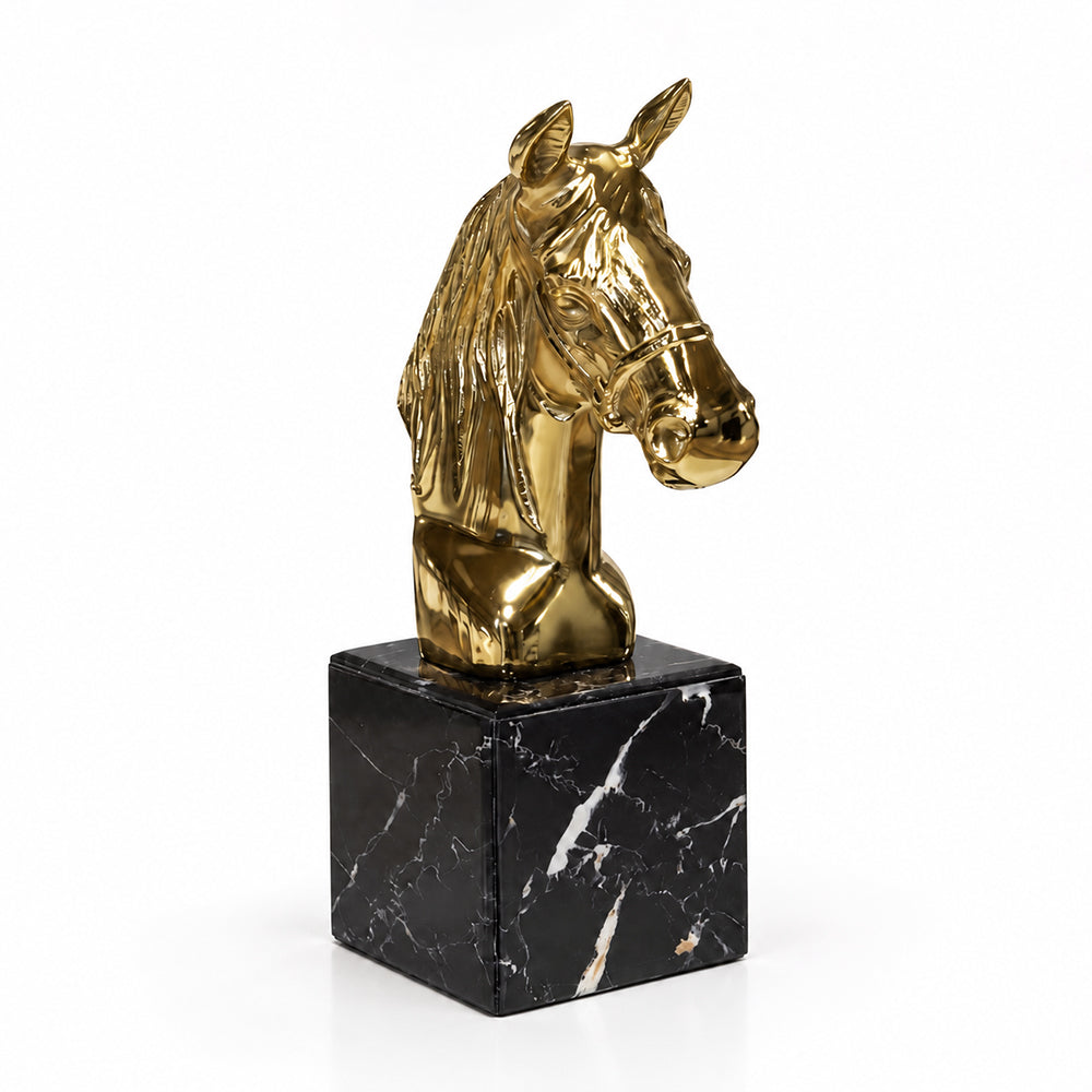Lune Metal Horse Decorative Object with Black Glass Marble Base - Product View 5
