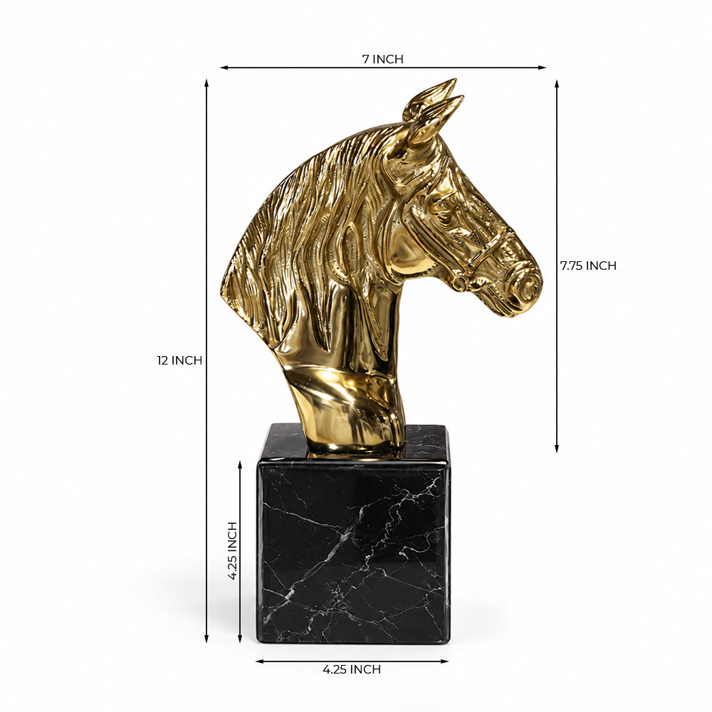 Lune Metal Horse Decorative Object with Black Glass Marble Base - Product View 7