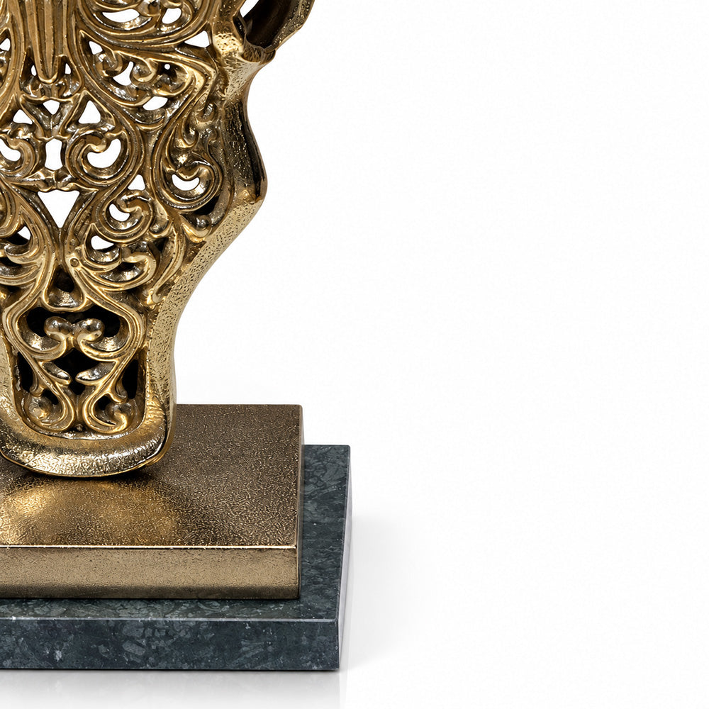Mave Metal Bull Head Decorative Object with Green Granite Marble Base - Product View 3