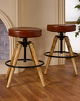 Wooden Carmen Leather Stool with Iron