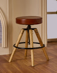 Wooden Carmen Leather Stool with Iron