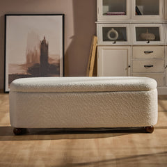 Mavis Boucle Bench with Wood - White
