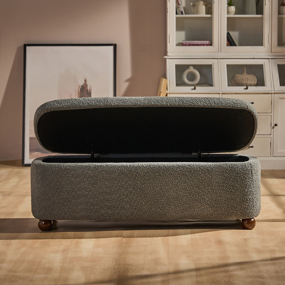 Mavis Boucle Bench with Wood - Grey