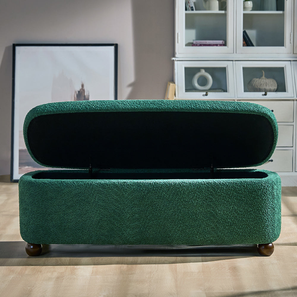 Mavis Boucle Bench with Wood - Green