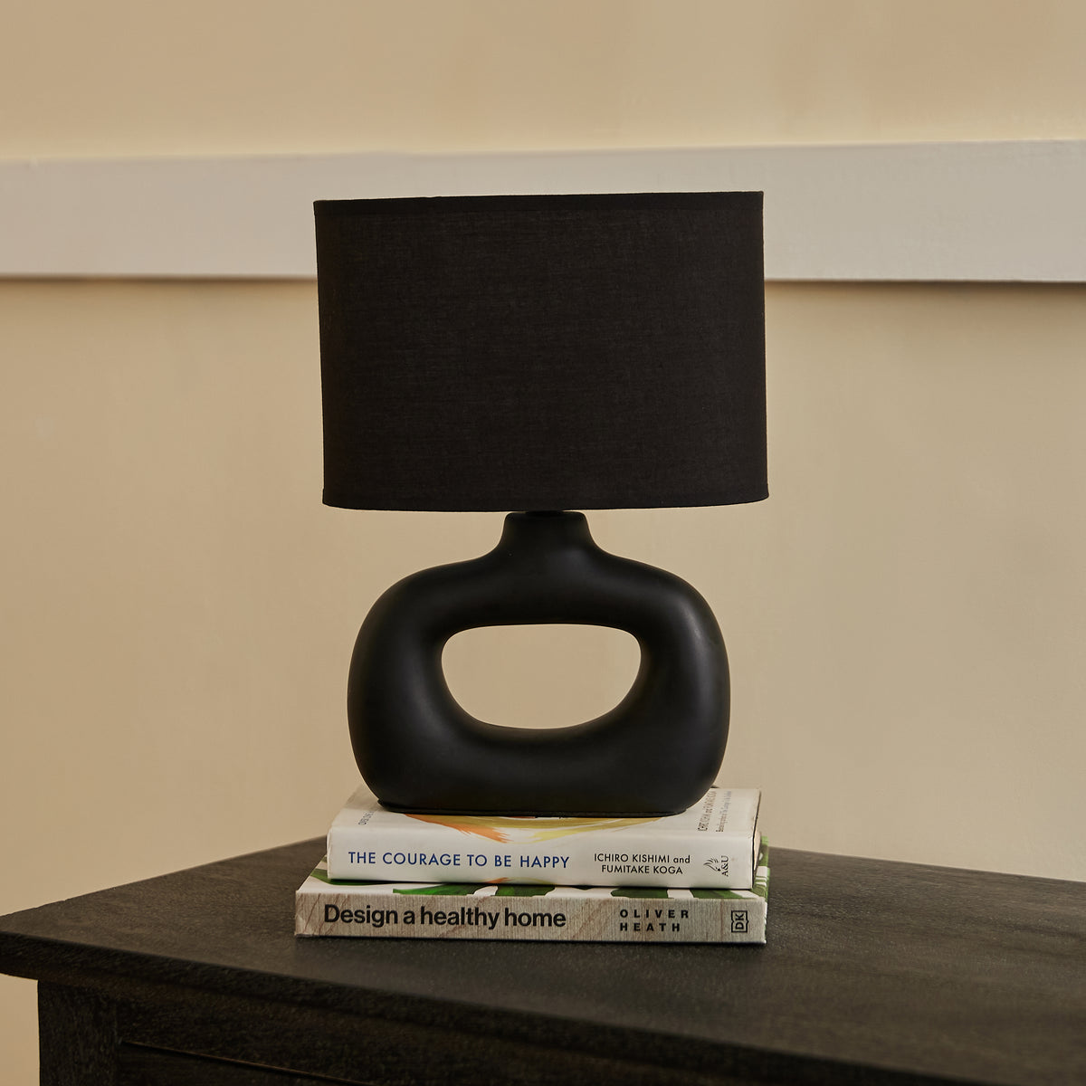 Astral Noir Fabric Shade Ceramic Table Lamp - Black