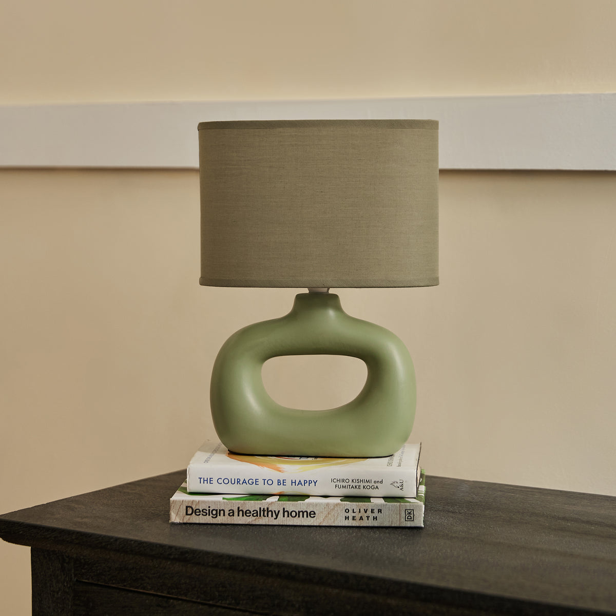 Astral Noir Fabric Shade Ceramic Table Lamp - Shallot Green