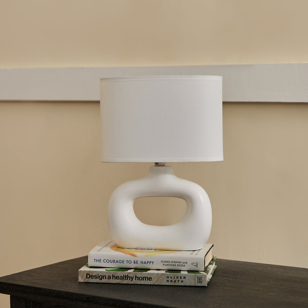Astral Noir Fabric Shade Ceramic Table Lamp - Off White