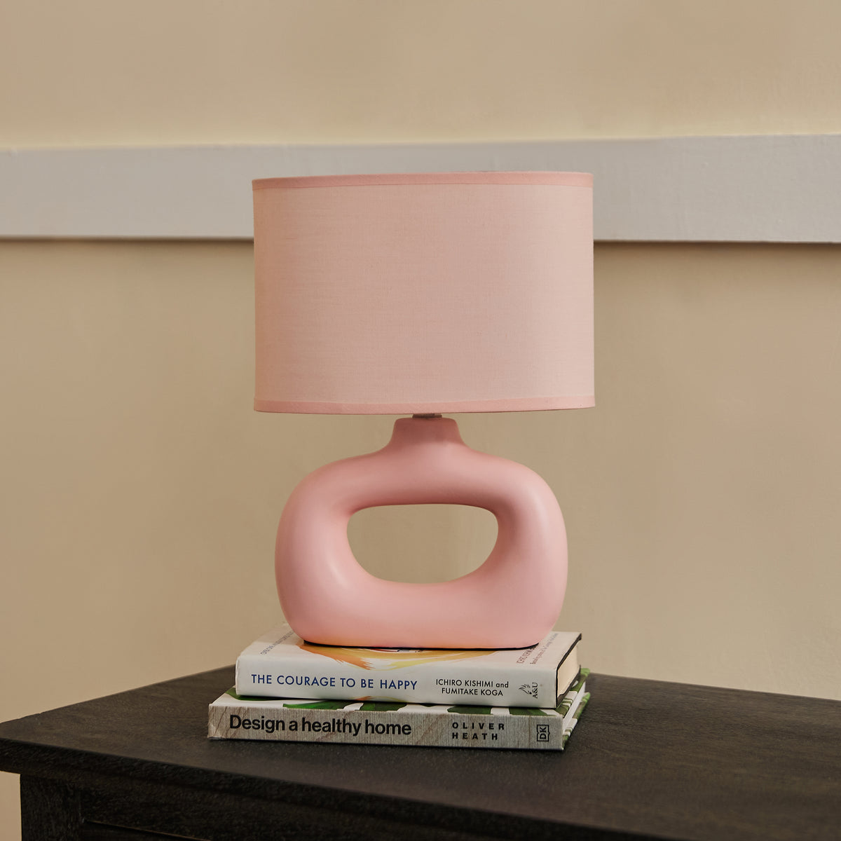 Astral Noir Fabric Shade Ceramic Table Lamp - Pink