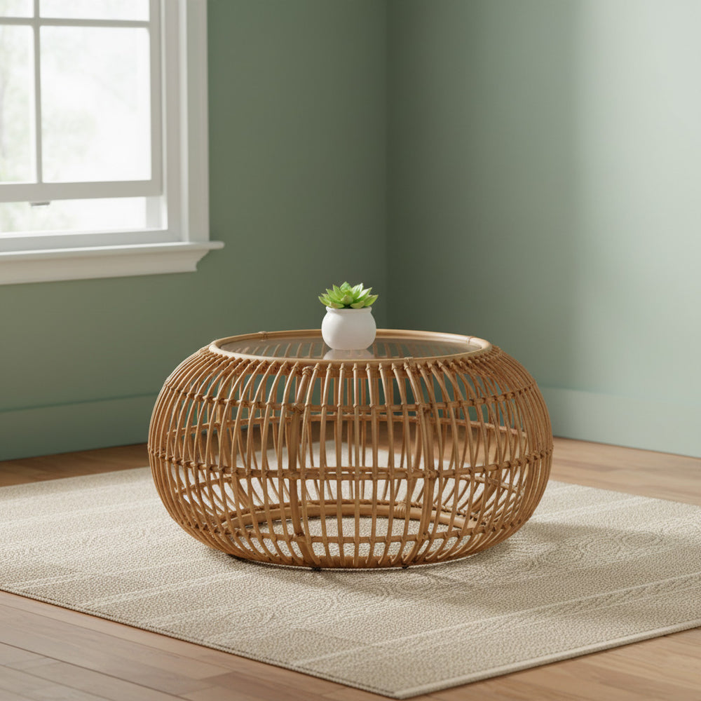 Alu Rattan Wizards Choice Glass Top Coffee Table with Synthetic Wicker