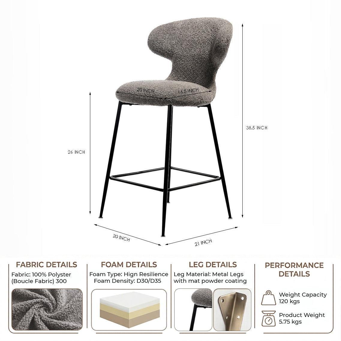 Coral Crest Bar Chair - Grey