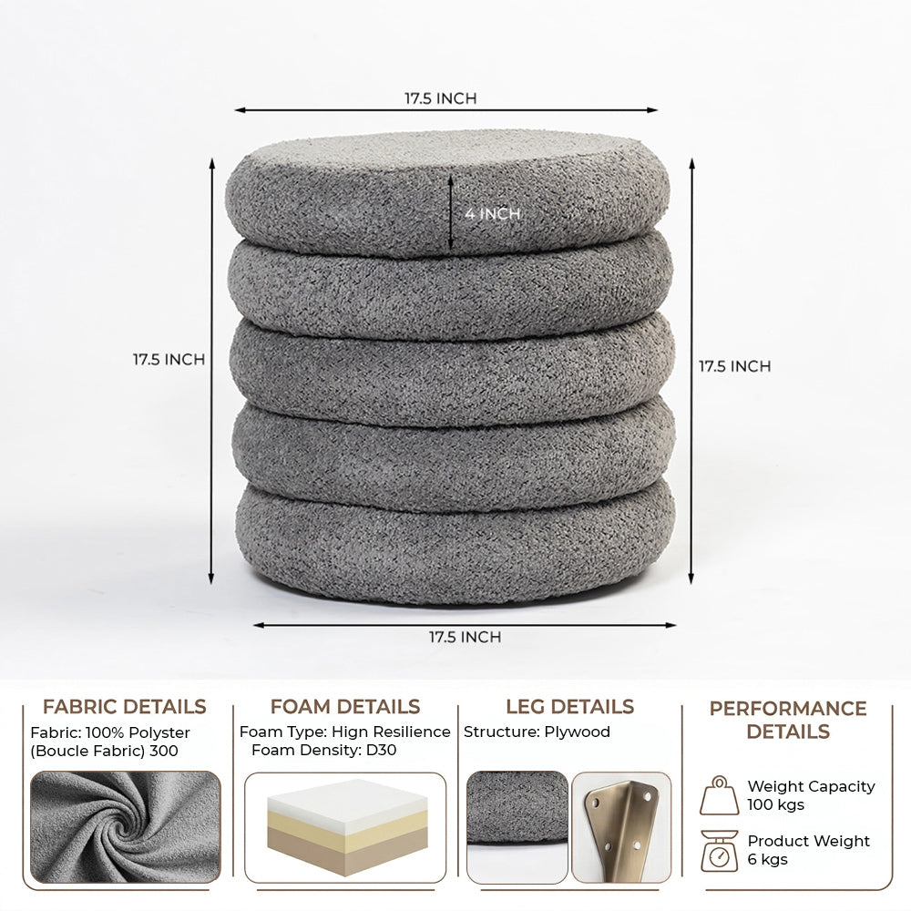 Elves Boucle Plywood Pouf - Grey