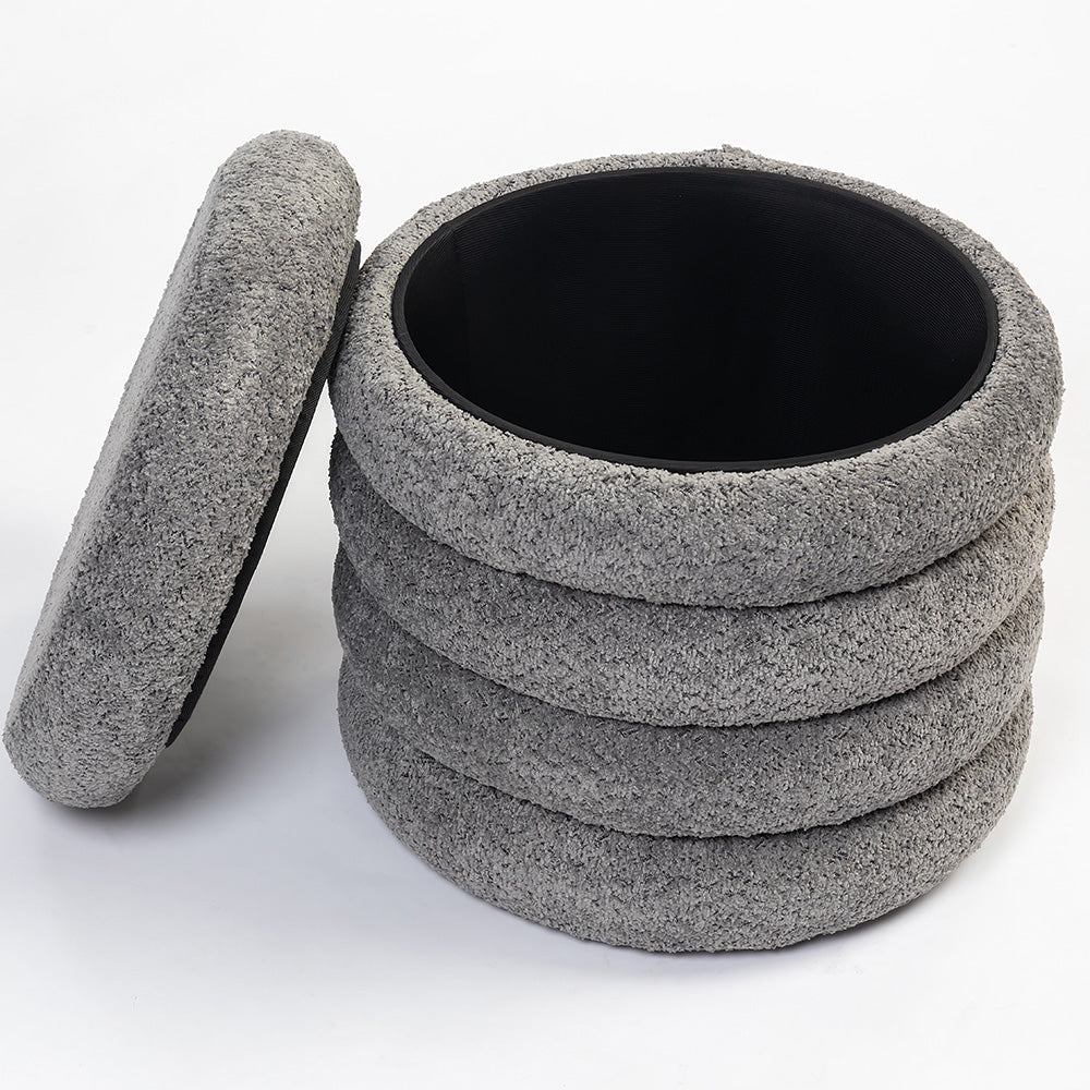 Elves Boucle Plywood Pouf - Grey