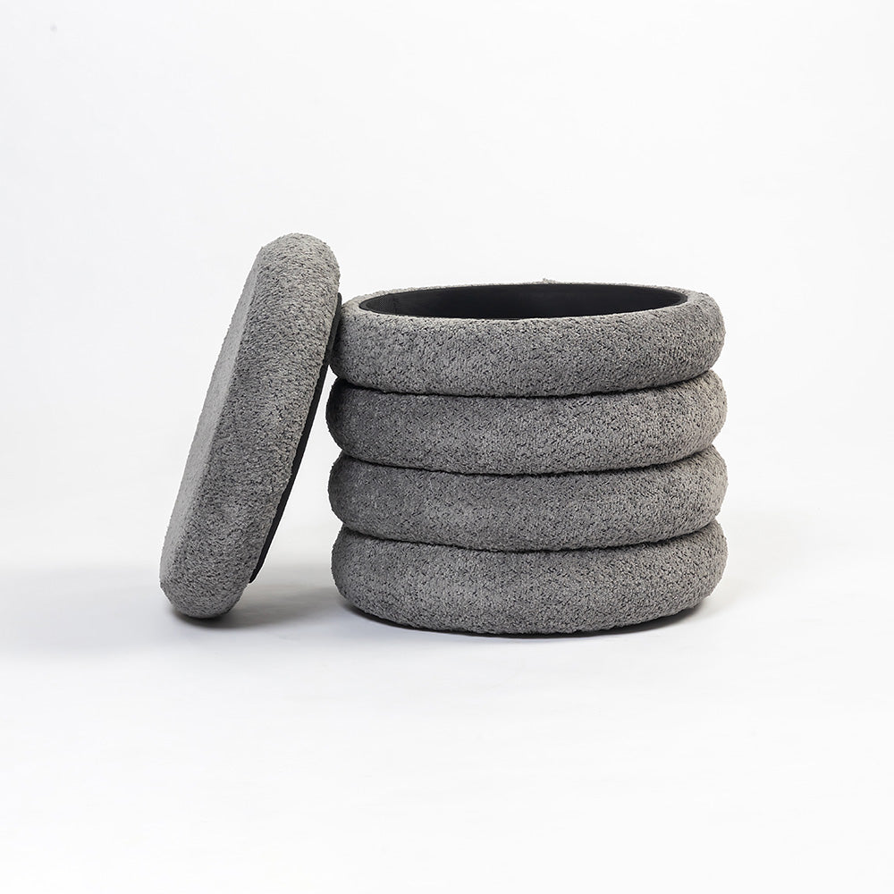 Elves Boucle Plywood Pouf - Grey