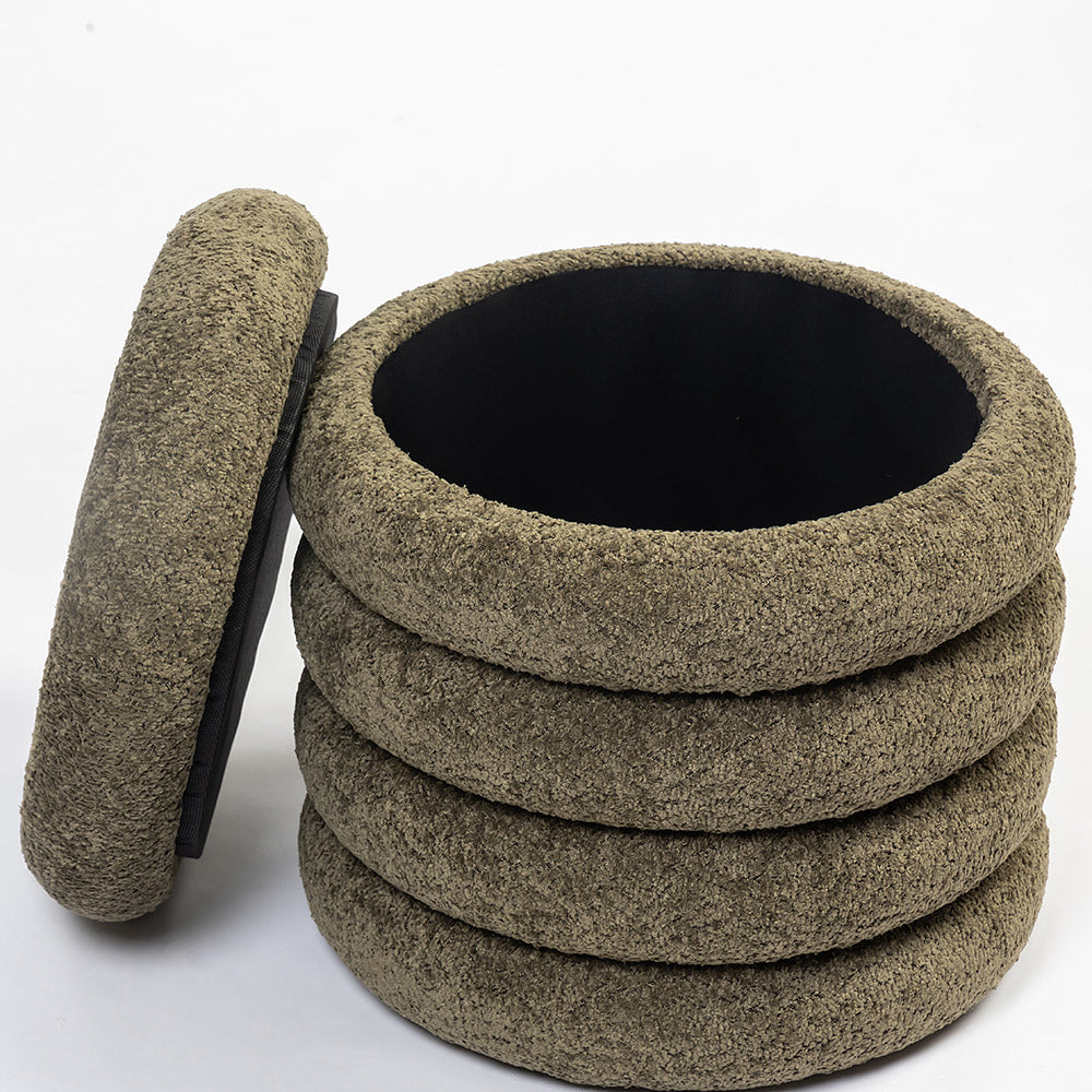 Elves Boucle Plywood Pouf - Green