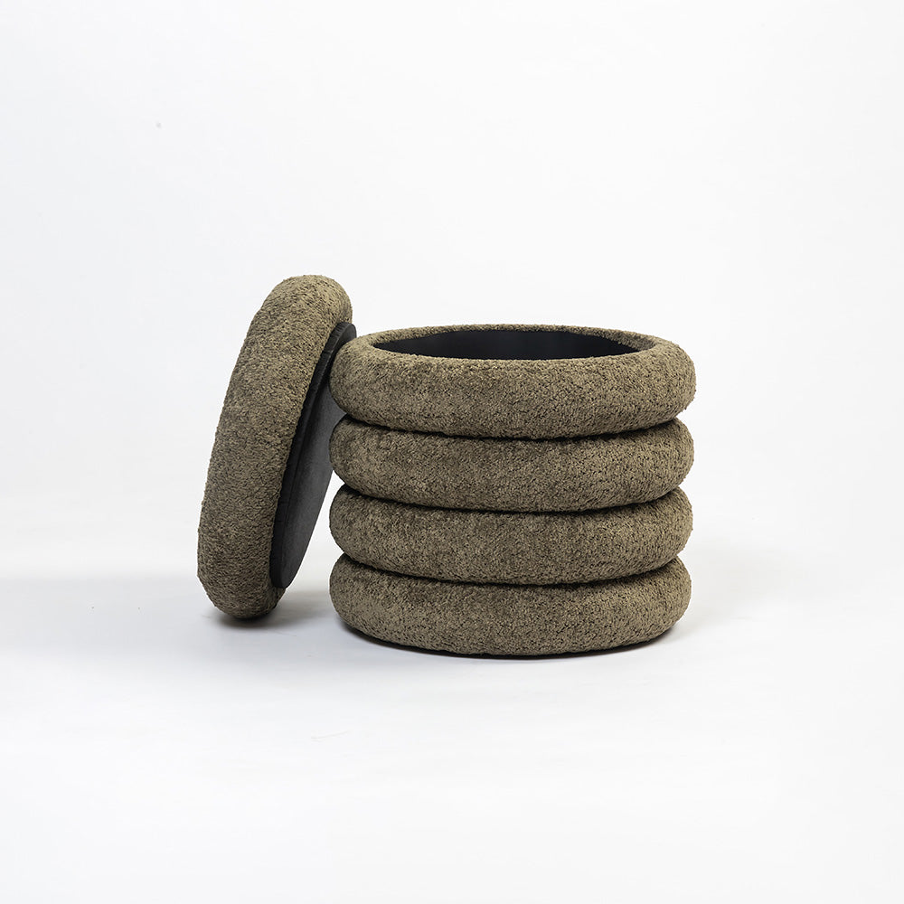 Elves Boucle Plywood Pouf - Green