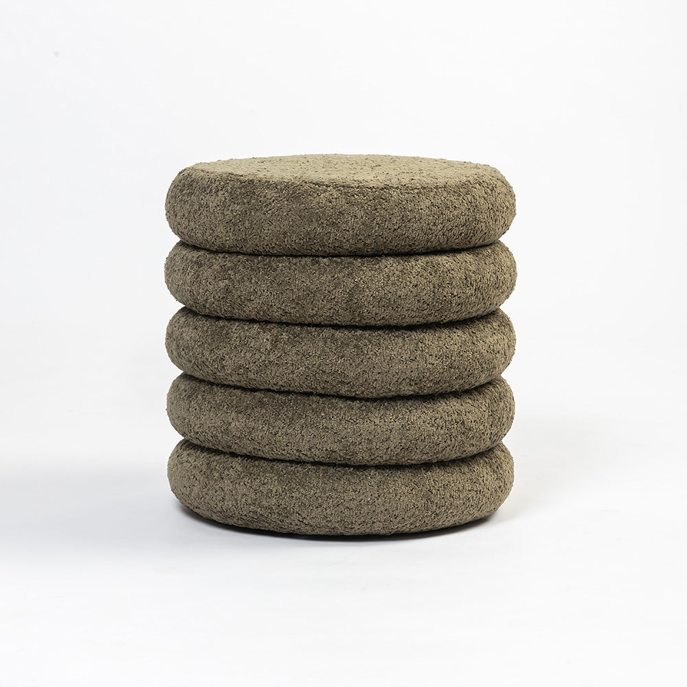 Elves Boucle Plywood Pouf - Green