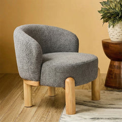 Velour Crest Chenille Wooden Armchair - Grey