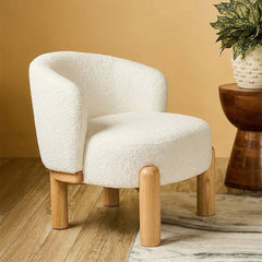 Velour Crest Chenille Wooden Armchair - White