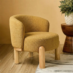 Velour Crest Chenille Wooden Armchair - Yellow