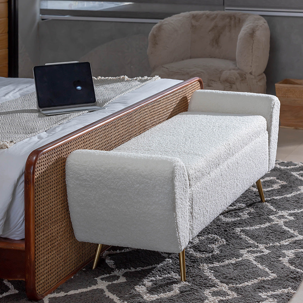 Barcarolle Boucle Fabric Bench - Ivory