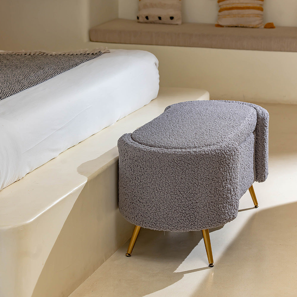 Alabaster Polyester Storage Bench With Steel Legs - Grey