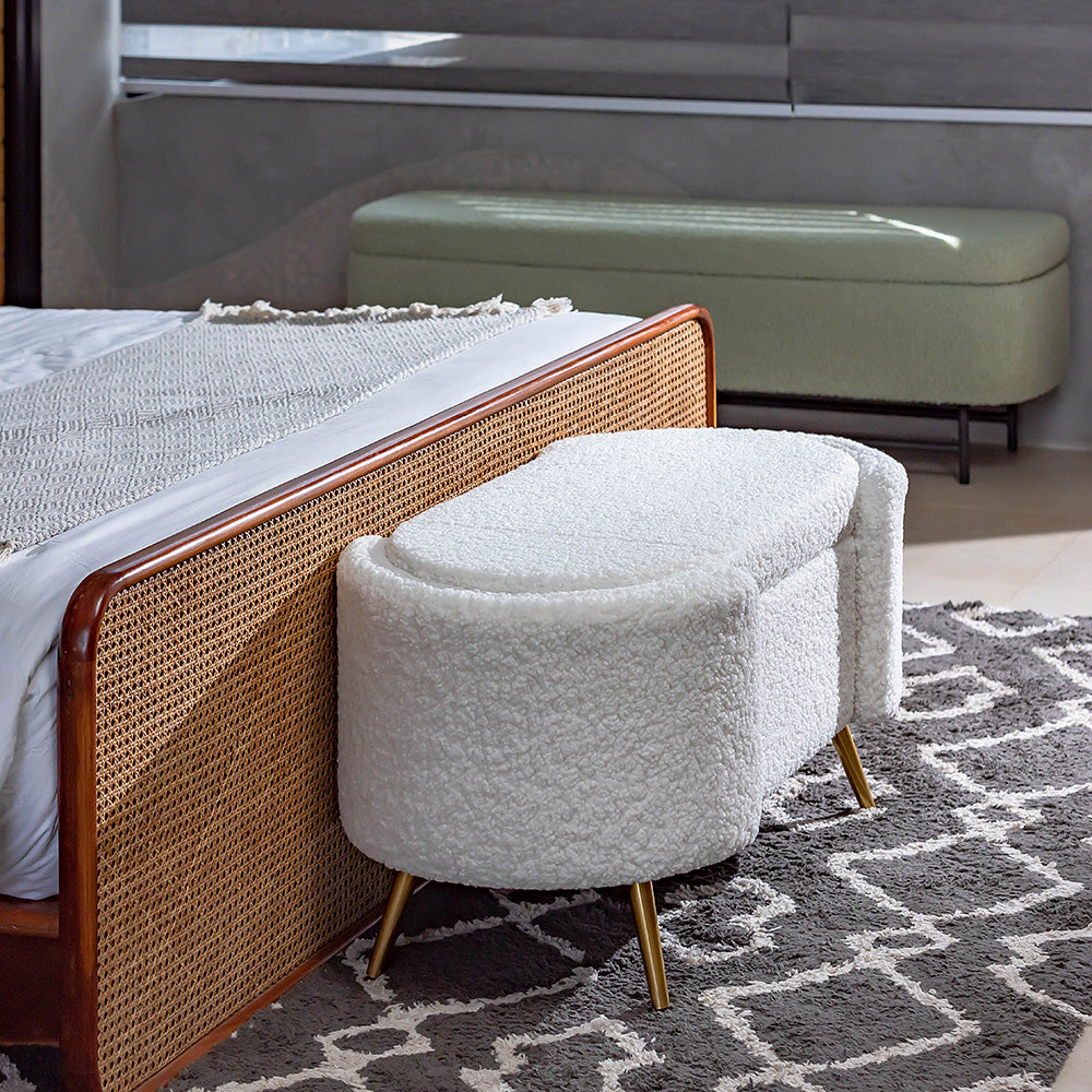 Alabaster Polyester Storage Bench With Steel Legs - Ivory