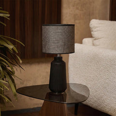 Obsedian Silk Ceramic Fabric Shade Table Lamp - Black