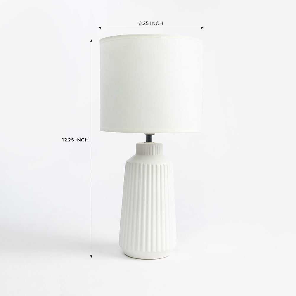 Obsedian Silk Ceramic Fabric Shade Table Lamp - White