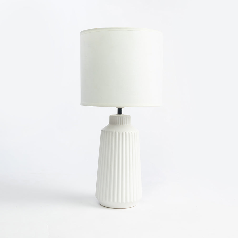 Obsedian Silk Ceramic Fabric Shade Table Lamp - White