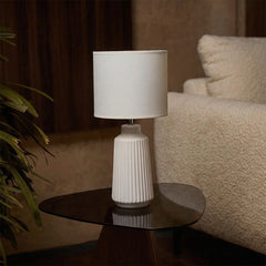 Obsedian Silk Ceramic Fabric Shade Table Lamp - White