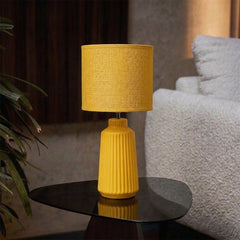 Obsedian Silk Ceramic Fabric Shade Table Lamp - Yellow
