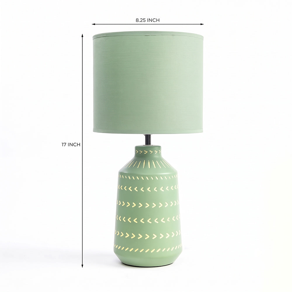 Luna Lavishness Frost Green Ceramic Table Lamp with Fabric Shade