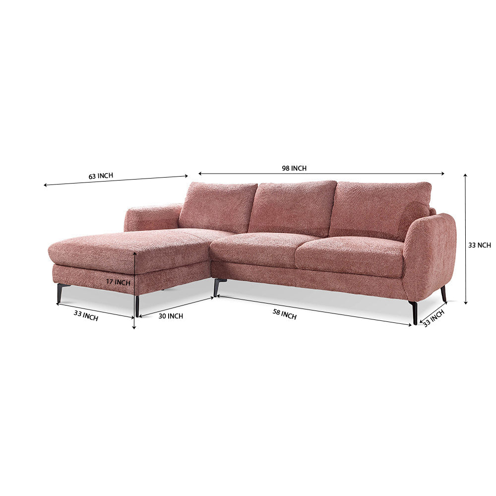 Nova Niche 3 Seater Sofa - Dusty Rose Brown - LEFT HAND