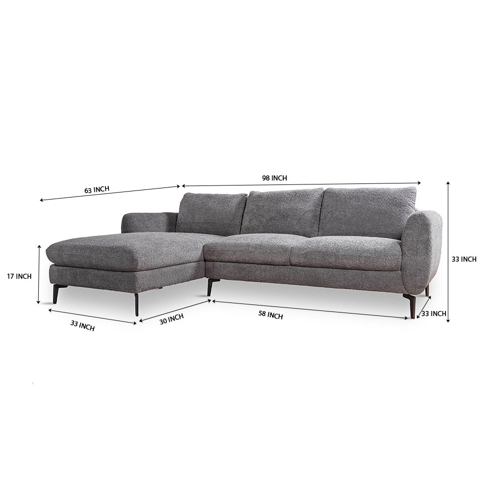Nova Niche 3 Seater Sofa - Grey - LEFT HAND