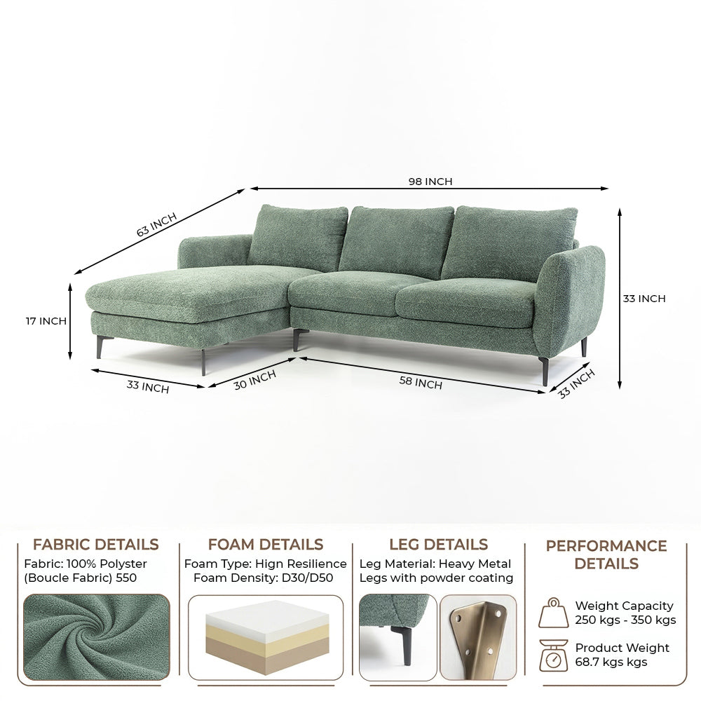 Nova Niche 3 Seater Sofa - Green - LEFT HAND