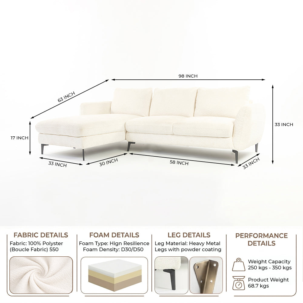Nova Niche 3 Seater Sofa - White - LEFT HAND