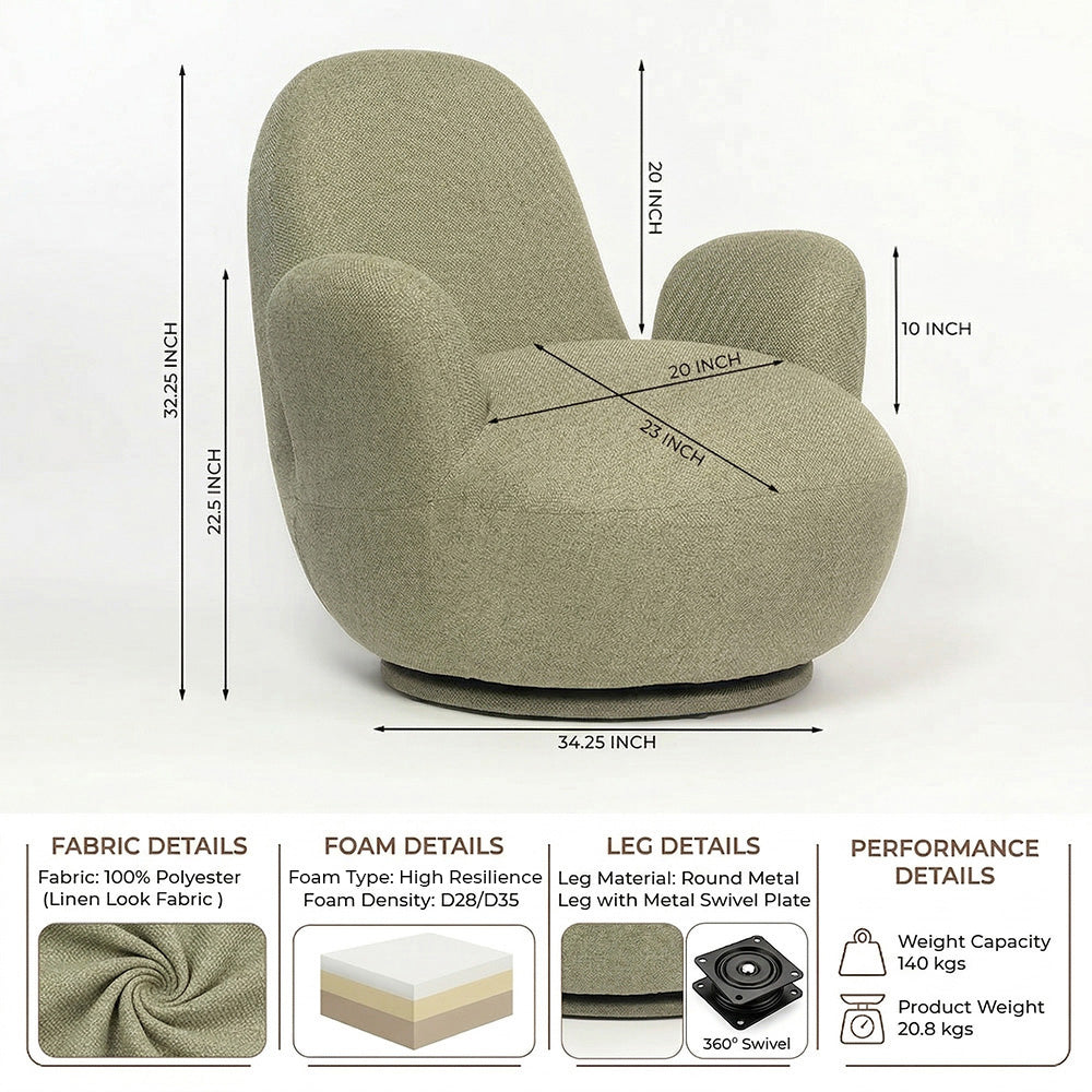 Liana Wooden Swivel Lounge chair - Sage Green