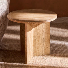 Lumi Travertine Marble Accent Table