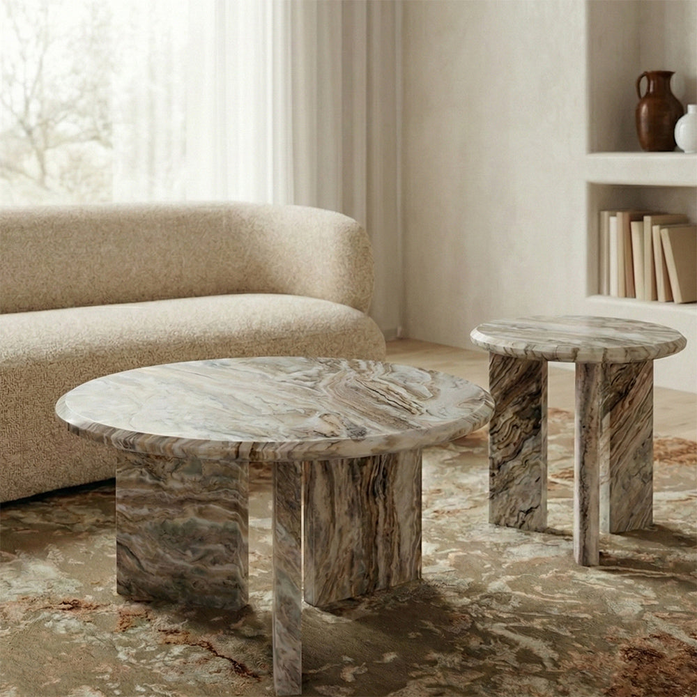 Miggo Sawar Marble Round Coffee Table Set of 2