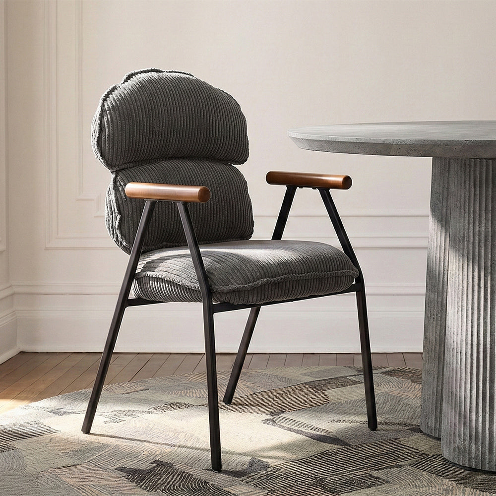 Antho Velvet Dining Chair with Wooden Armrest - Graphite