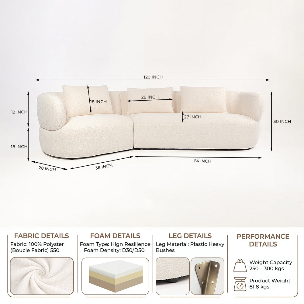 Breeze Boucle 5 Seater Sofa - White