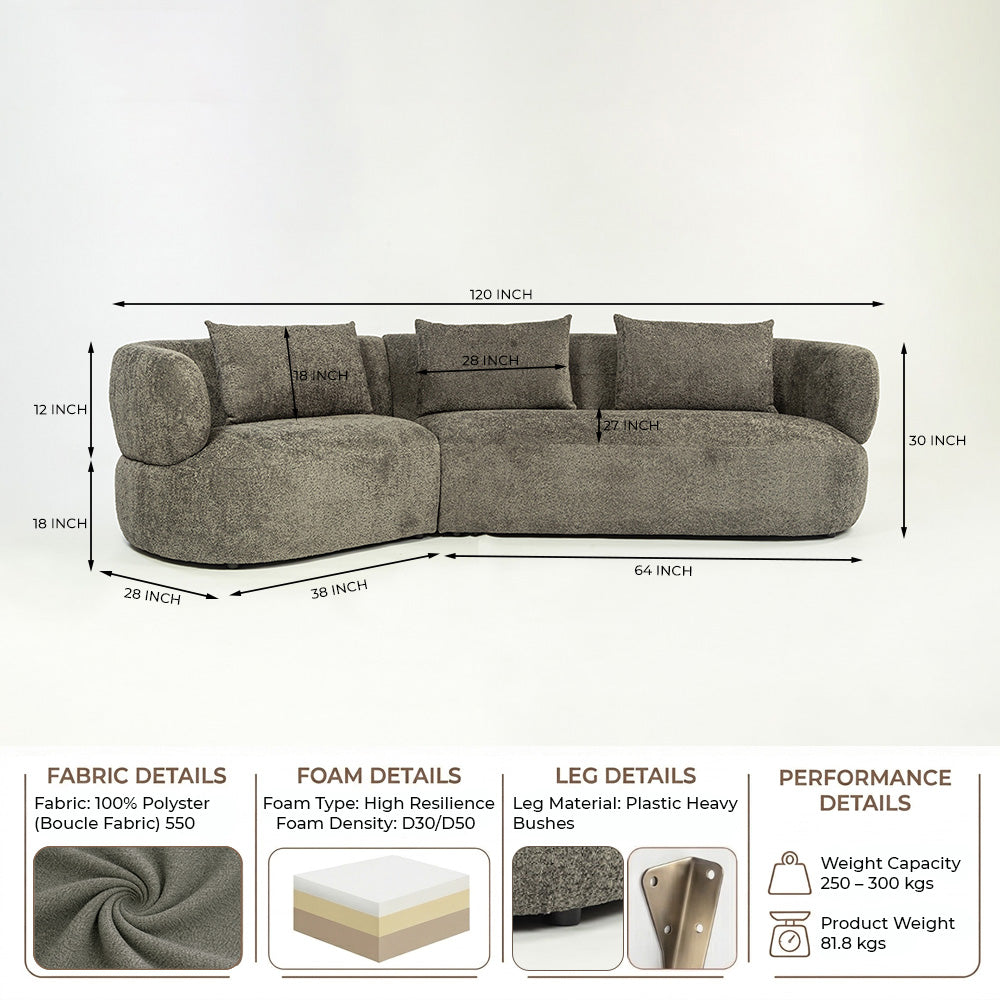 Breeze Boucle 5 Seater Sofa - Dark Grey