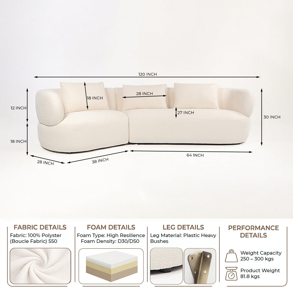 Breeze Boucle 5 Seater Sofa - White